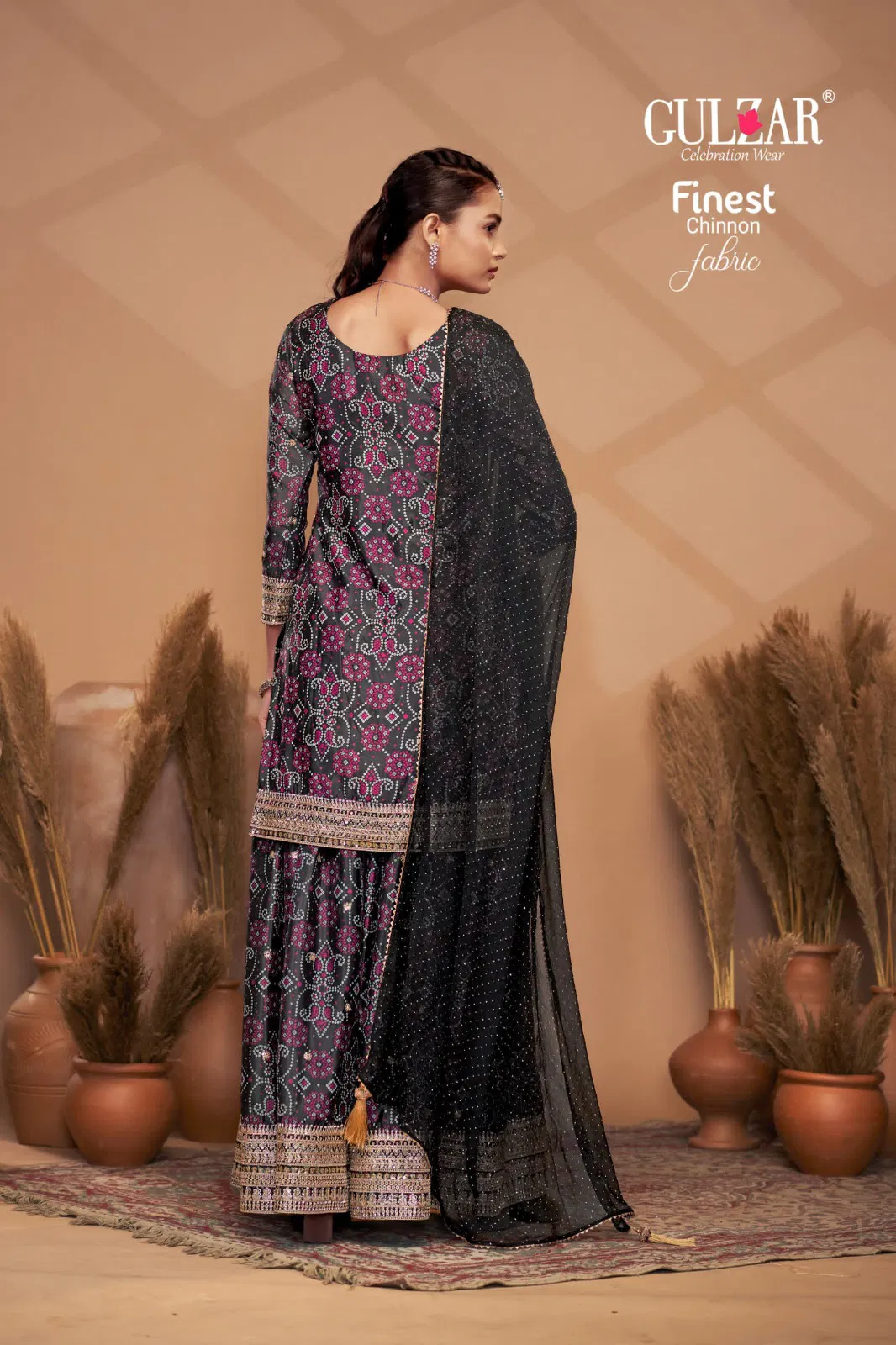 Bandhrej By Gulzar Chinnon With Embroidery Work Top Pant With Dupatta Online Wholesale